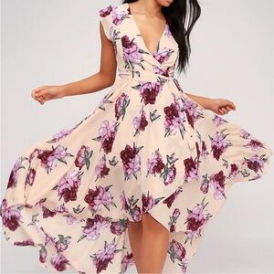 Lulu's Cream and Purple Floral High Low Dress